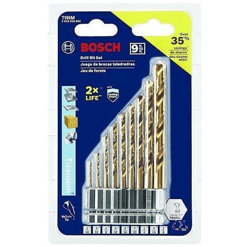 Bosch TI9IM 9-Piece Titanium Drill Bit Set Bosch TI9IM 9-Piece Titanium Drill Bit Set